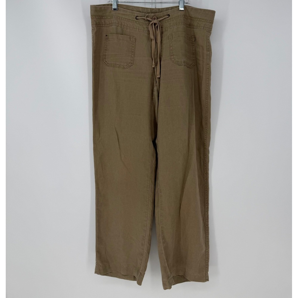 Cabi Pants Women S Tan 100% Linen Wide Leg Cargo Drawstring Casual Cabicore Boho